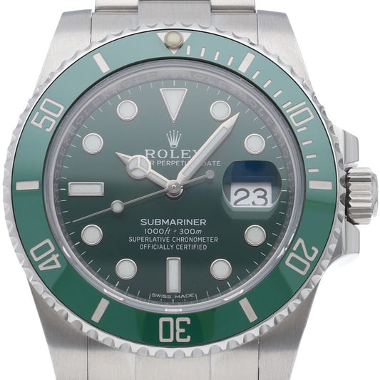 Rolex Submariner Date Watch Green Mirror Buckle Box SS Beauty