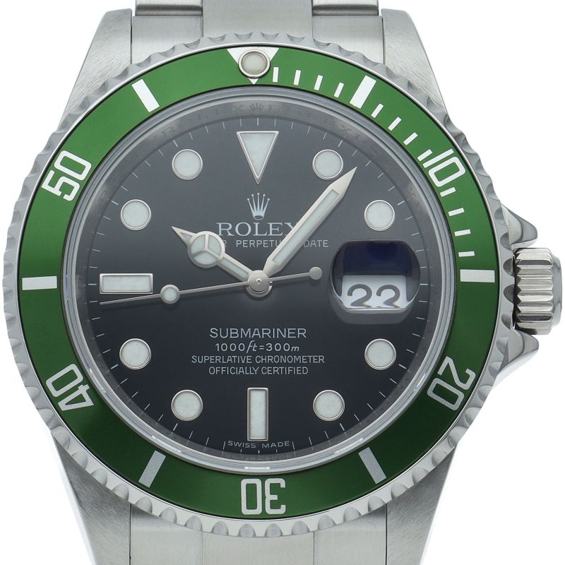 Rolex Submariner Date Green Roulette SS Watch Black Polished