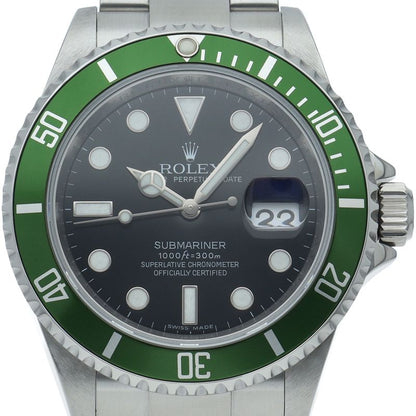 Rolex Submariner Date Green Roulette SS Watch Black Polished