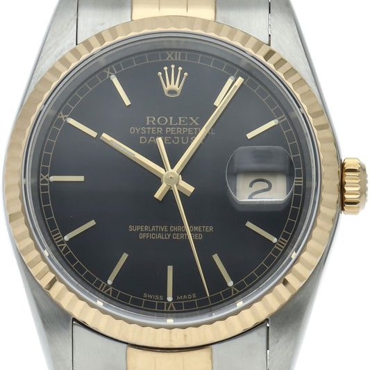 Rolex Datejust Watch 18k Yellow Gold SS Black Polished