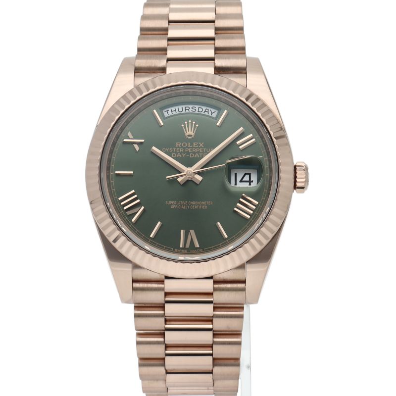 Rolex Day Date 40 Watch Olive Green Box 18k Pink Gold Polished — view 2