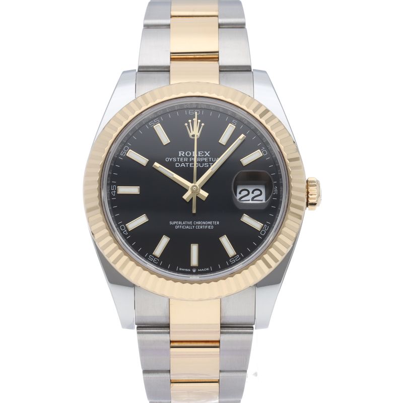Rolex Datejust 41 Watch Oyster Box 18k Yellow Gold SS Black Polished — view 2