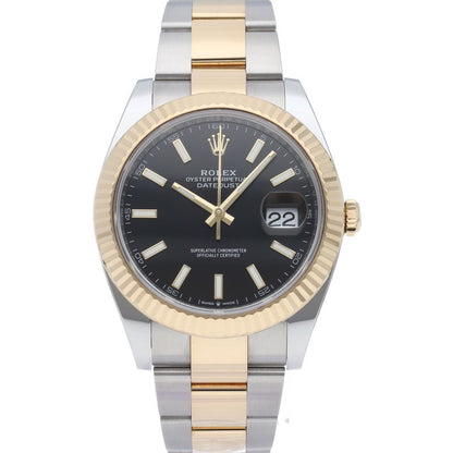 Rolex Datejust 41 Watch Oyster Box 18k Yellow Gold SS Black Polished — view 2