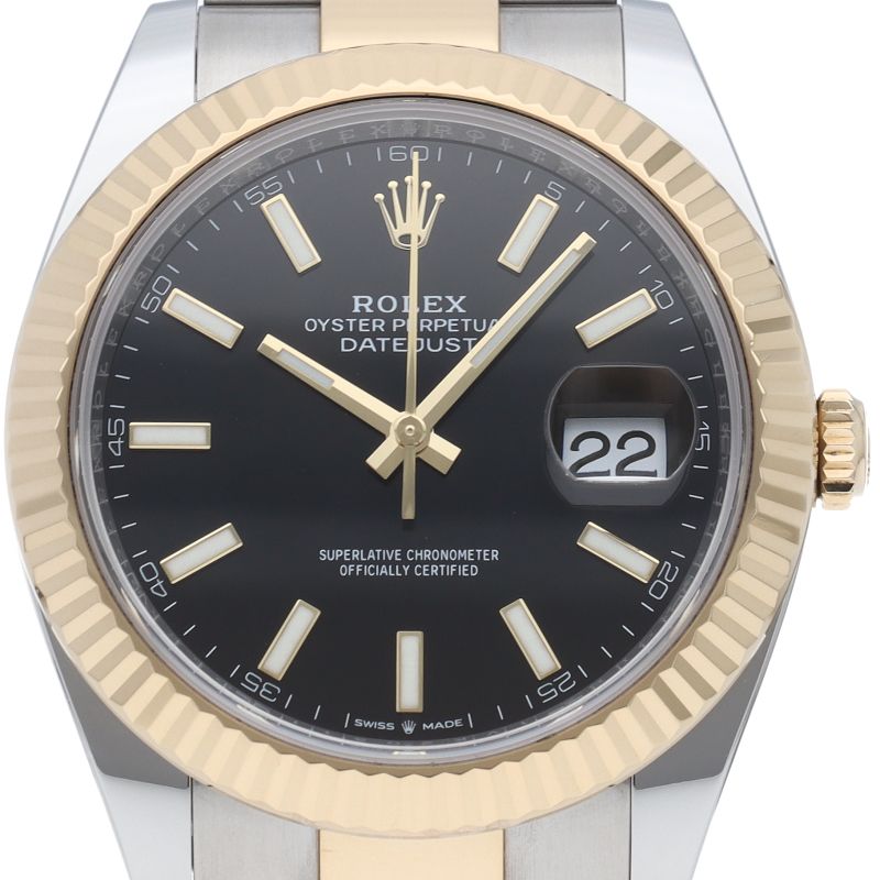 Rolex Datejust 41 Watch Oyster Box 18k Yellow Gold SS Black Polished