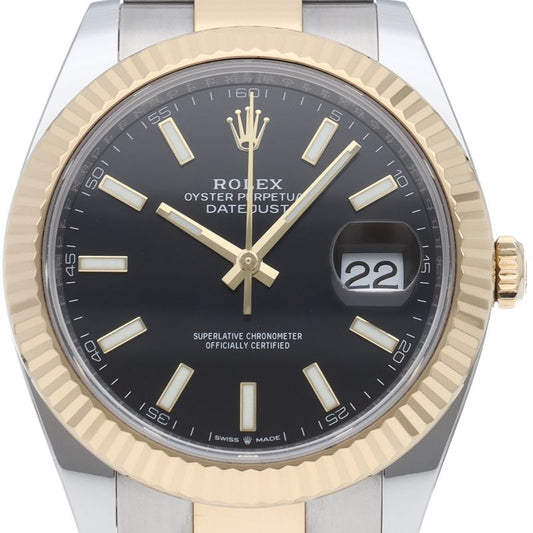 Rolex Datejust 41 Watch Oyster Box 18k Yellow Gold SS Black Polished