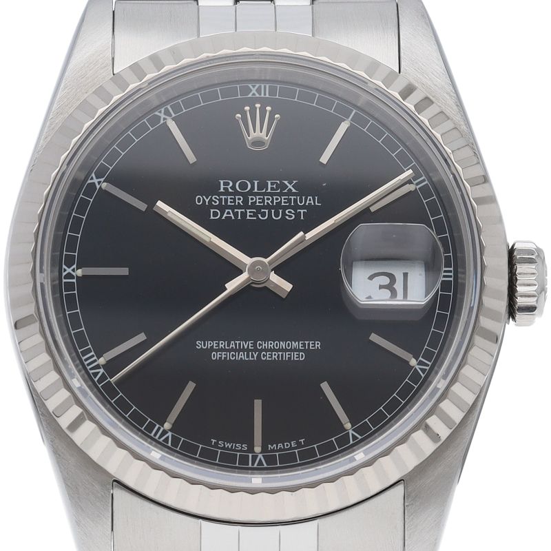 Rolex Datejust Watch 18k White Gold SS Black Polished
