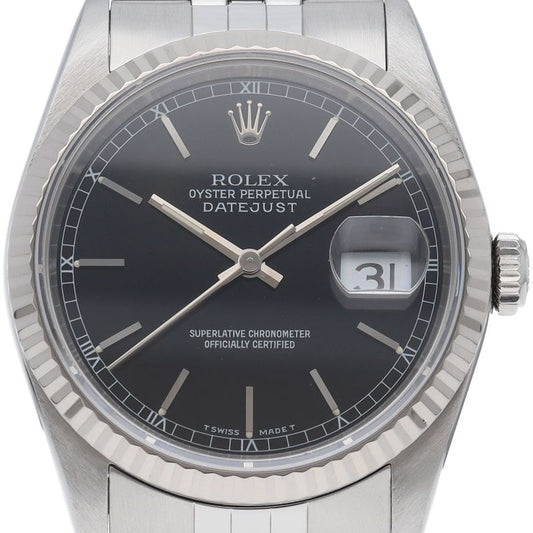 Rolex Datejust Watch 18k White Gold SS Black Polished