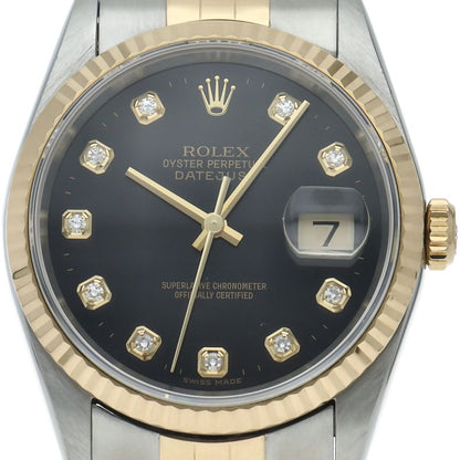 Rolex Datejust Watch Diamond 18k Yellow Gold SS Black Polished 19
