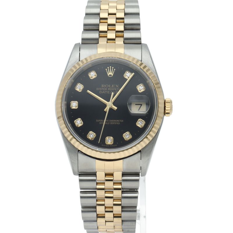 Rolex Datejust Watch Diamond 18k Yellow Gold SS Black Polished 19 — view 2