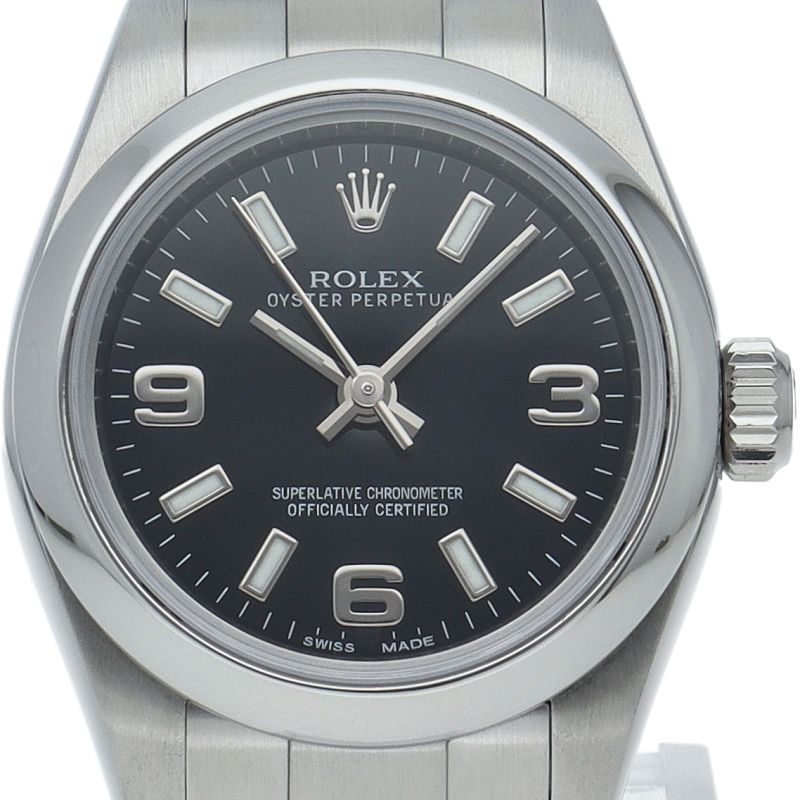 Rolex Oyster Perpetual 26 Watch SS Black Polished