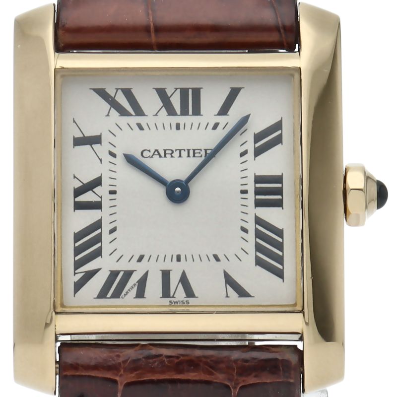 Cartier Tank Francaise MM Watch Box 18k Yellow Gold Leather White Polished