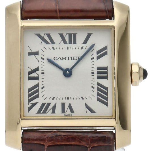 Cartier Tank Francaise MM Watch Box 18k Yellow Gold Leather White Polished