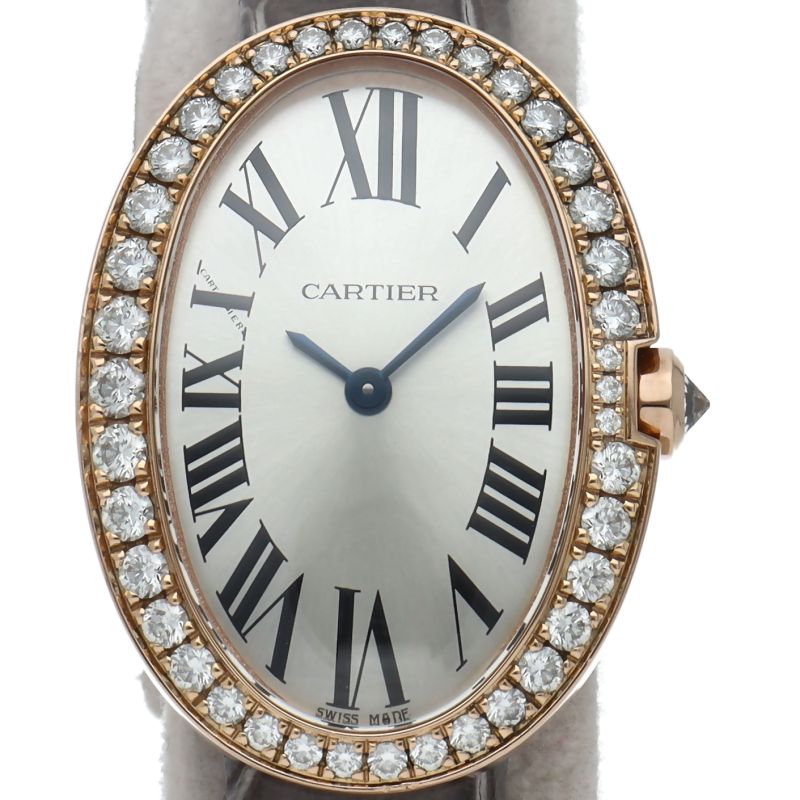 Cartier Venuire SM Watch Diamond Bezel Box 18k Pink Gold Leather Silver Finish