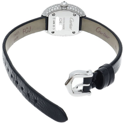 Cartier Venuere Mini Watch Diamond Bezel Box 18k White Gold Leather Silver — view 5