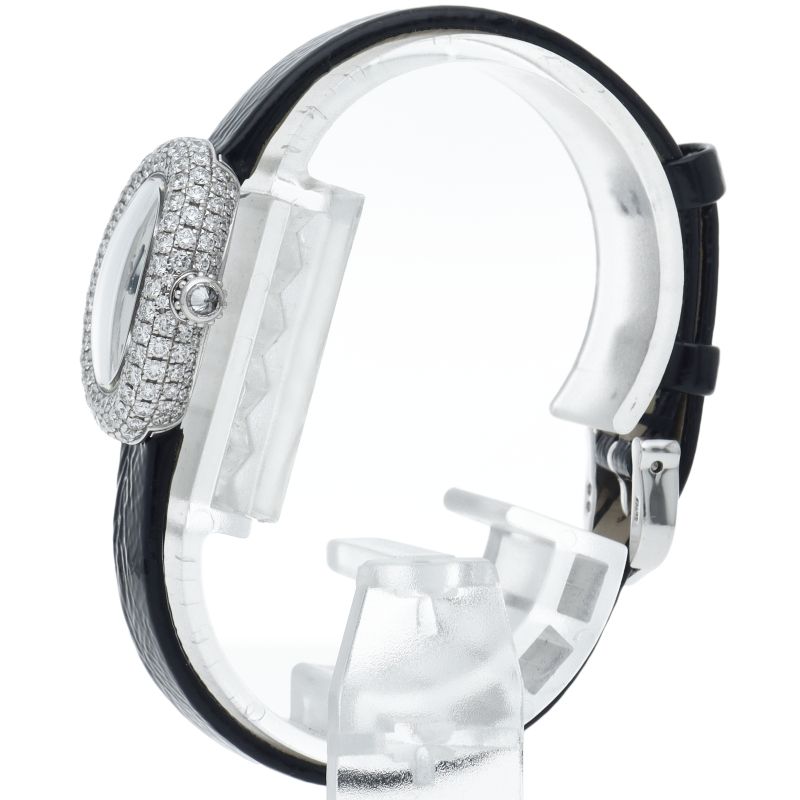 Cartier Venuere Mini Watch Diamond Bezel Box 18k White Gold Leather Silver — view 3