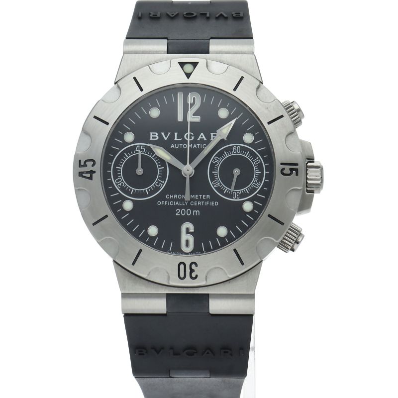 Bvlgari Diagono Scuba Chronograph SS Rubber Watch Black Polished — view 2