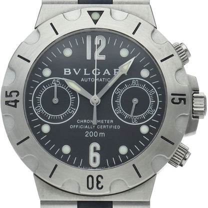 Bvlgari Diagono Scuba Chronograph SS Rubber Watch Black Polished