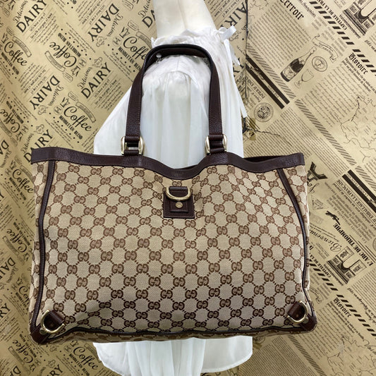 Gucci Abbey Handbag GG Canvas Brown Tote Business