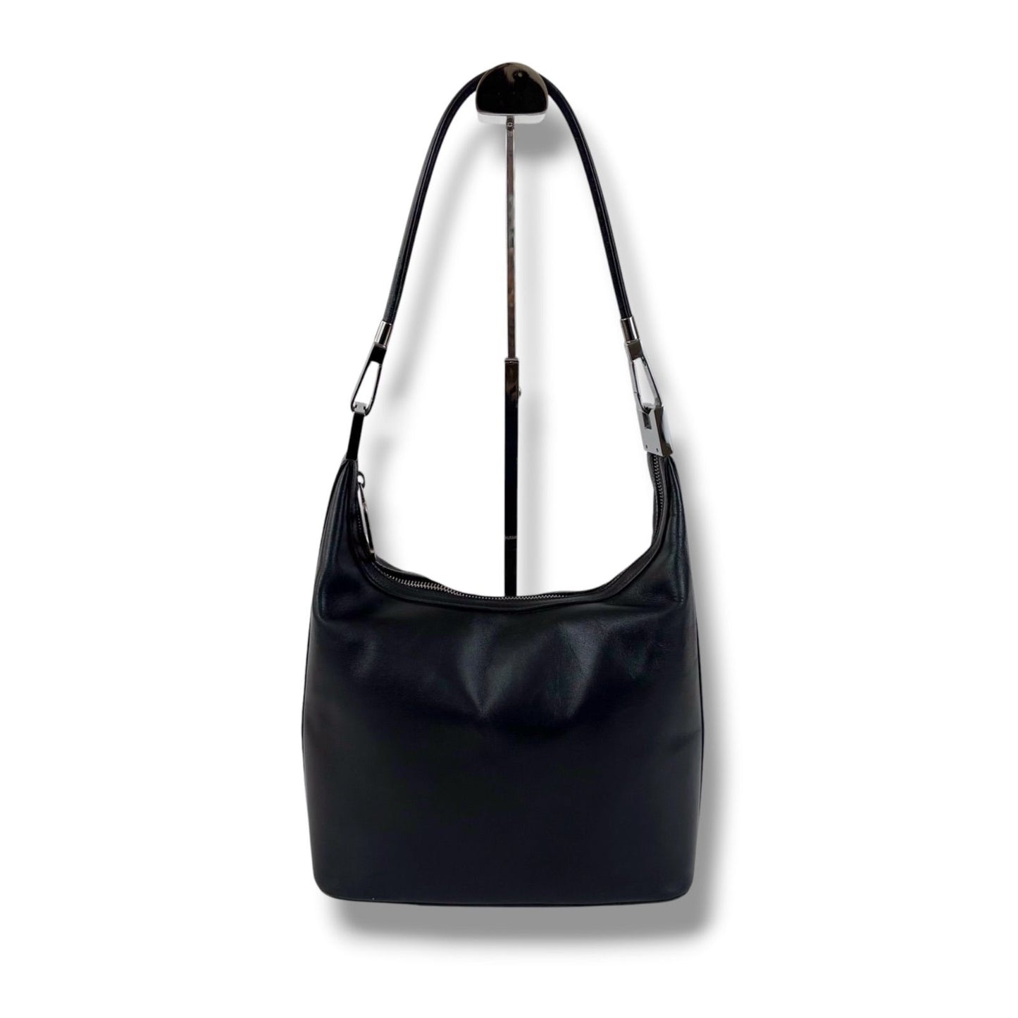 Gucci GG Logo Shoulder Bag Black Leather Silver
