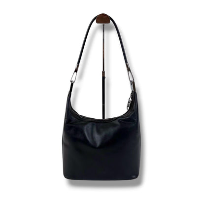 Gucci GG Logo Shoulder Bag Black Leather Silver — view 2