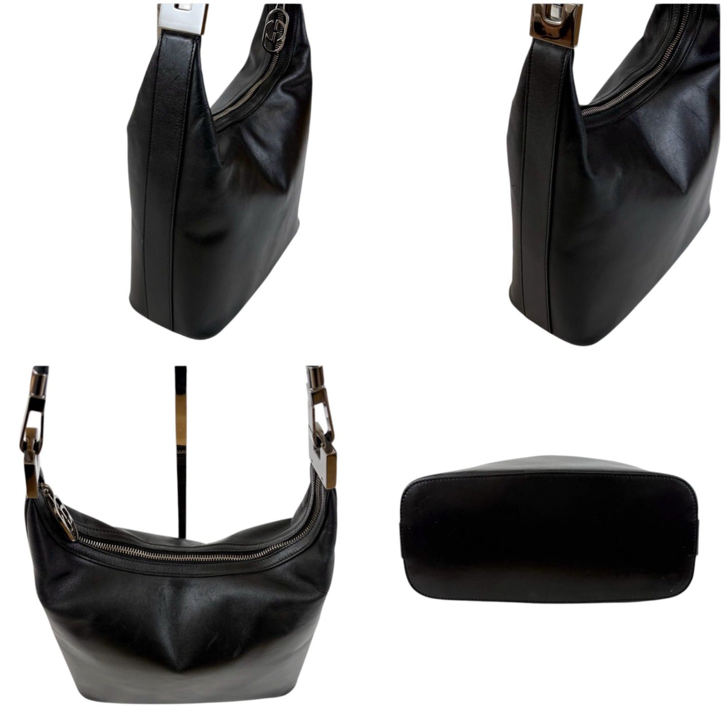 Gucci GG Logo Shoulder Bag Black Leather Silver — view 3