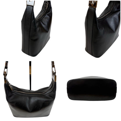 Gucci GG Logo Shoulder Bag Black Leather Silver — view 3