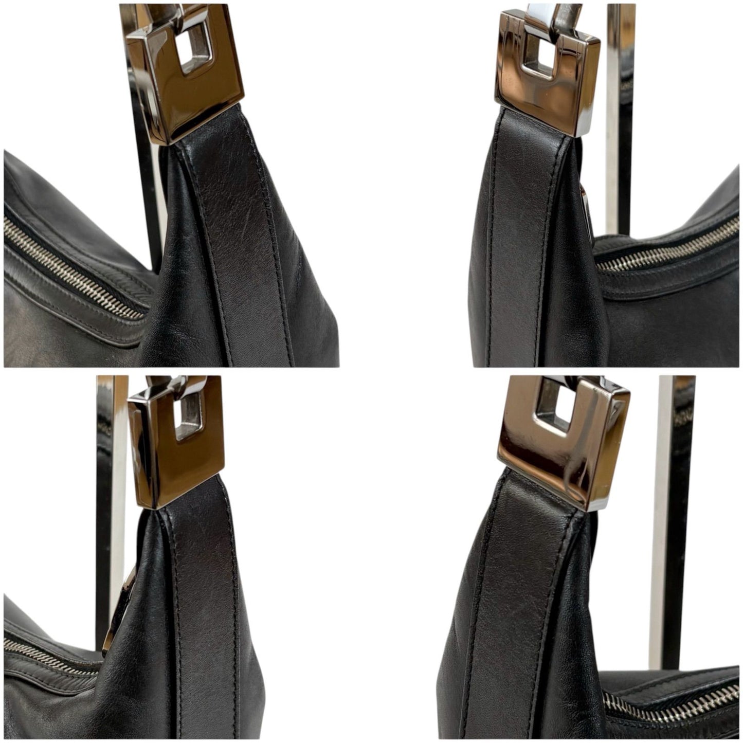 Gucci GG Logo Shoulder Bag Black Leather Silver — view 4