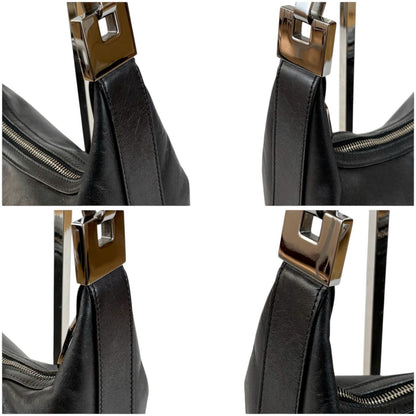 Gucci GG Logo Shoulder Bag Black Leather Silver — view 4
