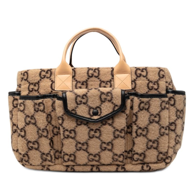 Gucci GG Wool Handbag Mini Tote Beige Black