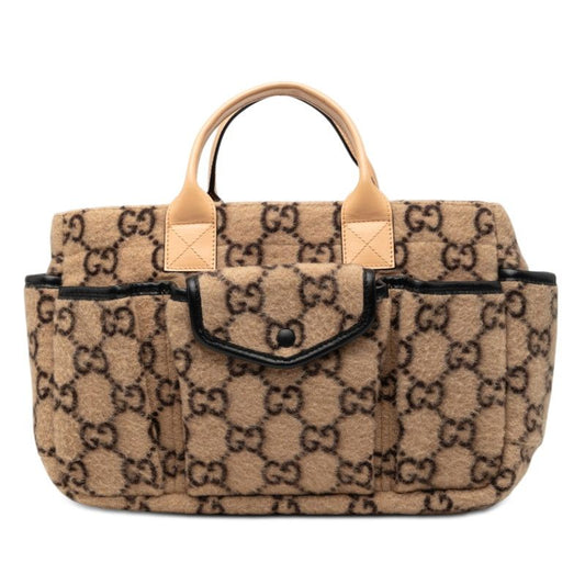 Gucci GG Wool Handbag Mini Tote Beige Black