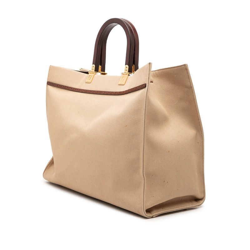 Fendi Sunshine Tote 2-Way Shoulder Bag Beige Brown Canvas Leather — view 2