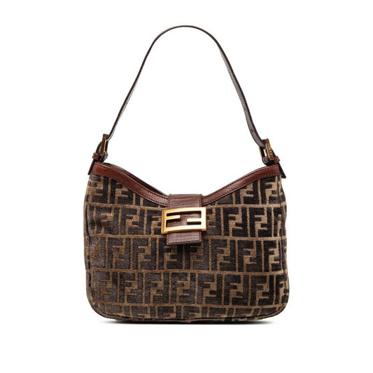 Fendi Zucca Mamma Bucket Shoulder Bag Brown Velour Leather