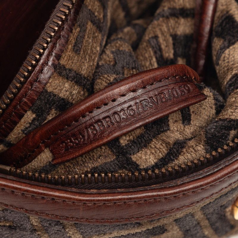Fendi Zucca Mamma Bucket Shoulder Bag Brown Velour Leather — view 6