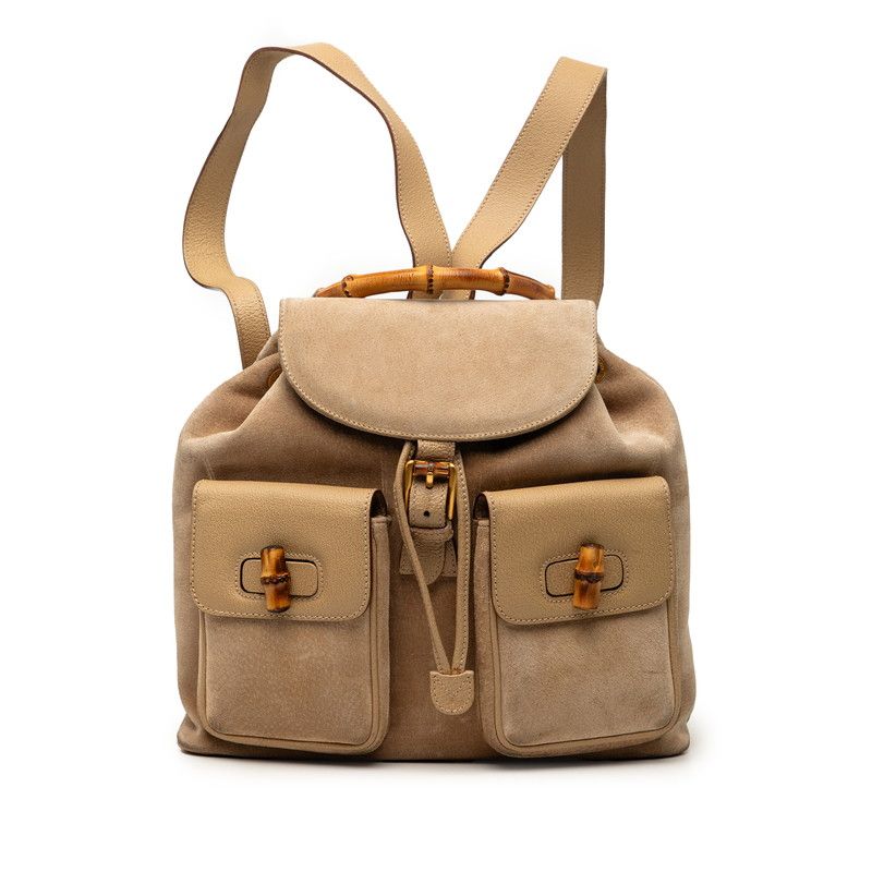 Gucci Vintage Bamboo Backpack 003 Beige Suede Leather