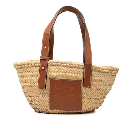 Loewe Anagram Basket Bag Small Handbag Bag Shoulder Beige Brown Raffia Leather