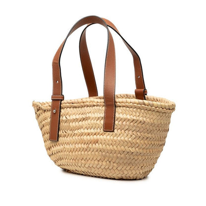 Loewe Anagram Basket Bag Small Handbag Bag Shoulder Beige Brown Raffia Leather — view 2