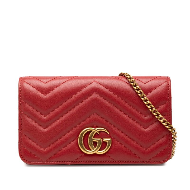 Gucci GG Marmont Quilted Chain Shoulder Bag Red Leather