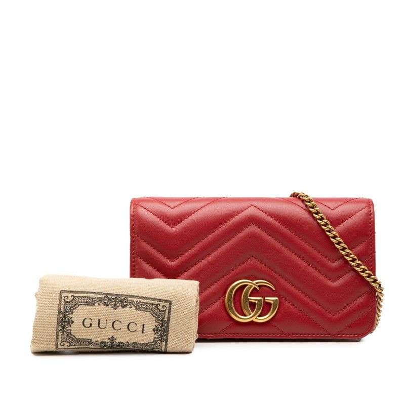 Gucci GG Marmont Quilted Chain Shoulder Bag Red Leather — view 6
