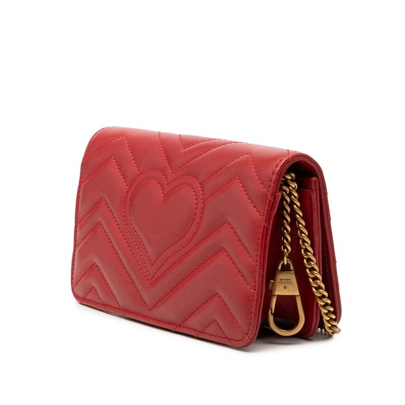 Gucci GG Marmont Quilted Chain Shoulder Bag Red Leather — view 2