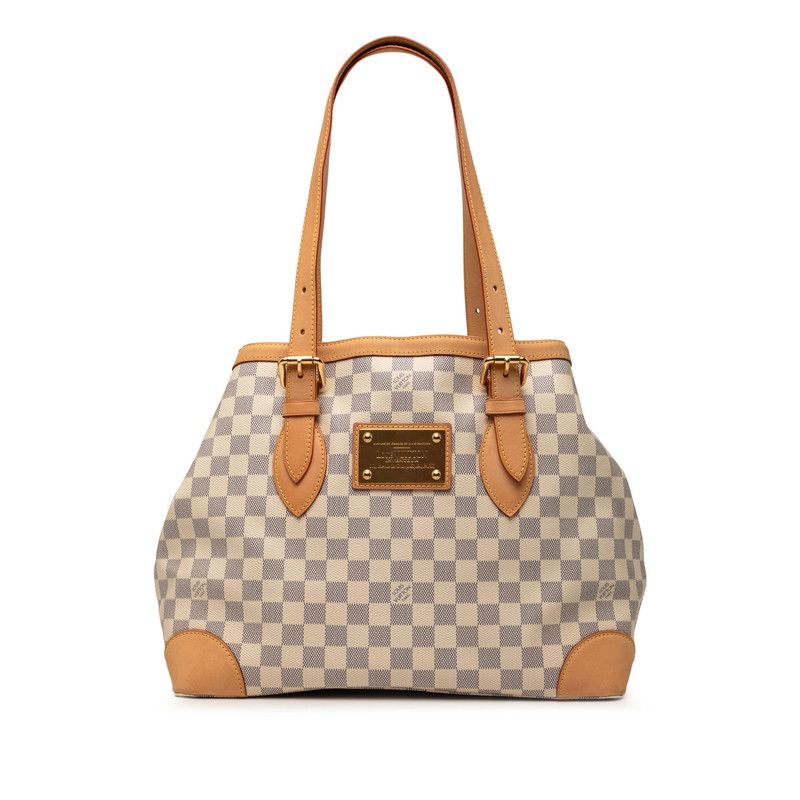 Louis Vuitton Damier Azur Hampstead MM Tote Shoulder Bag Brown Leather