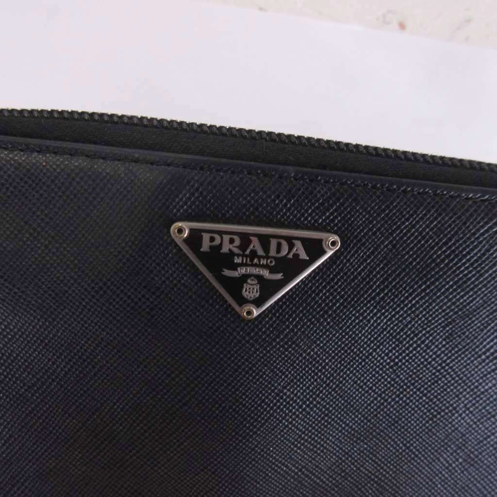Prada Saffiano Zip Around Wallet Triangular Plate Black — view 7
