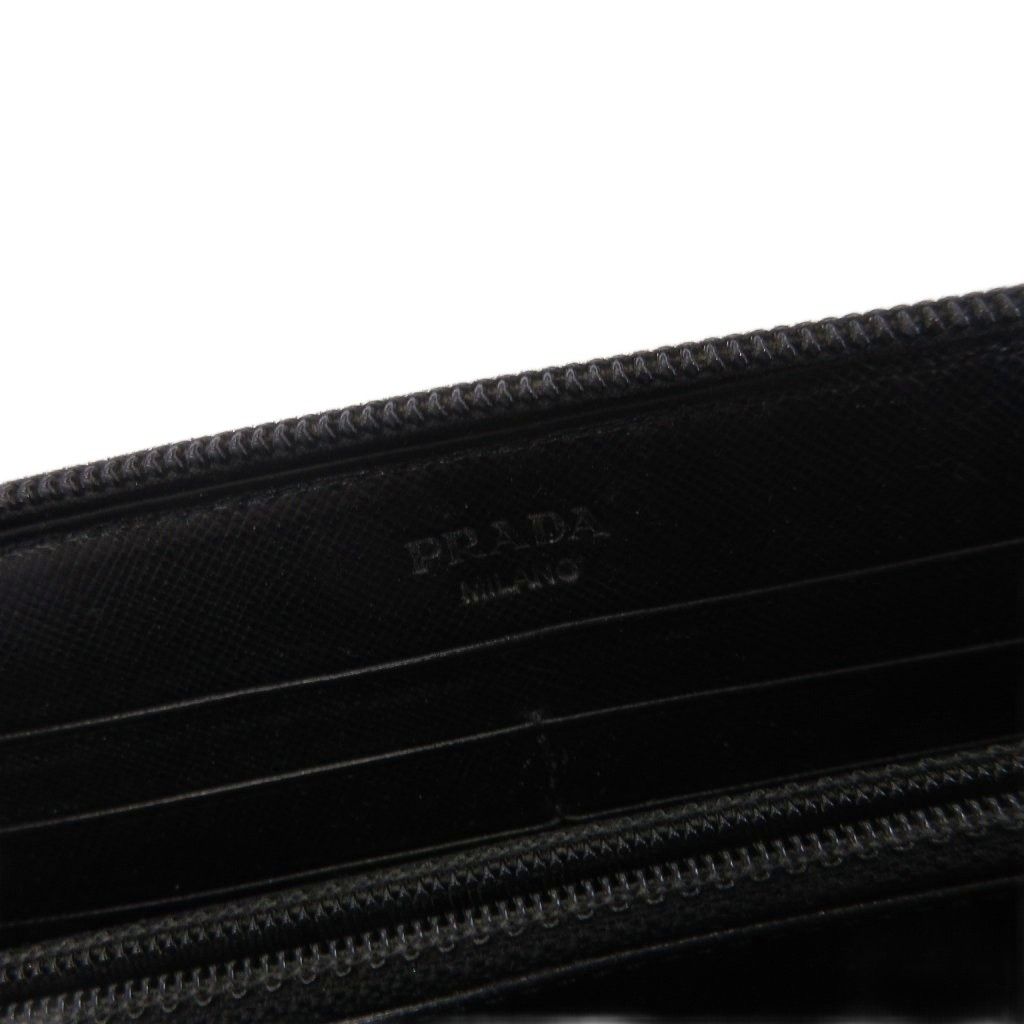 Prada Saffiano Zip Around Wallet Triangular Plate Black — view 6