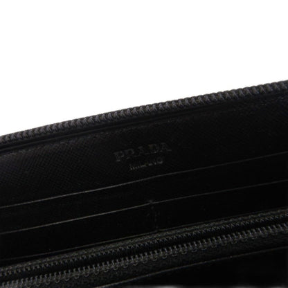 Prada Saffiano Zip Around Wallet Triangular Plate Black — view 6