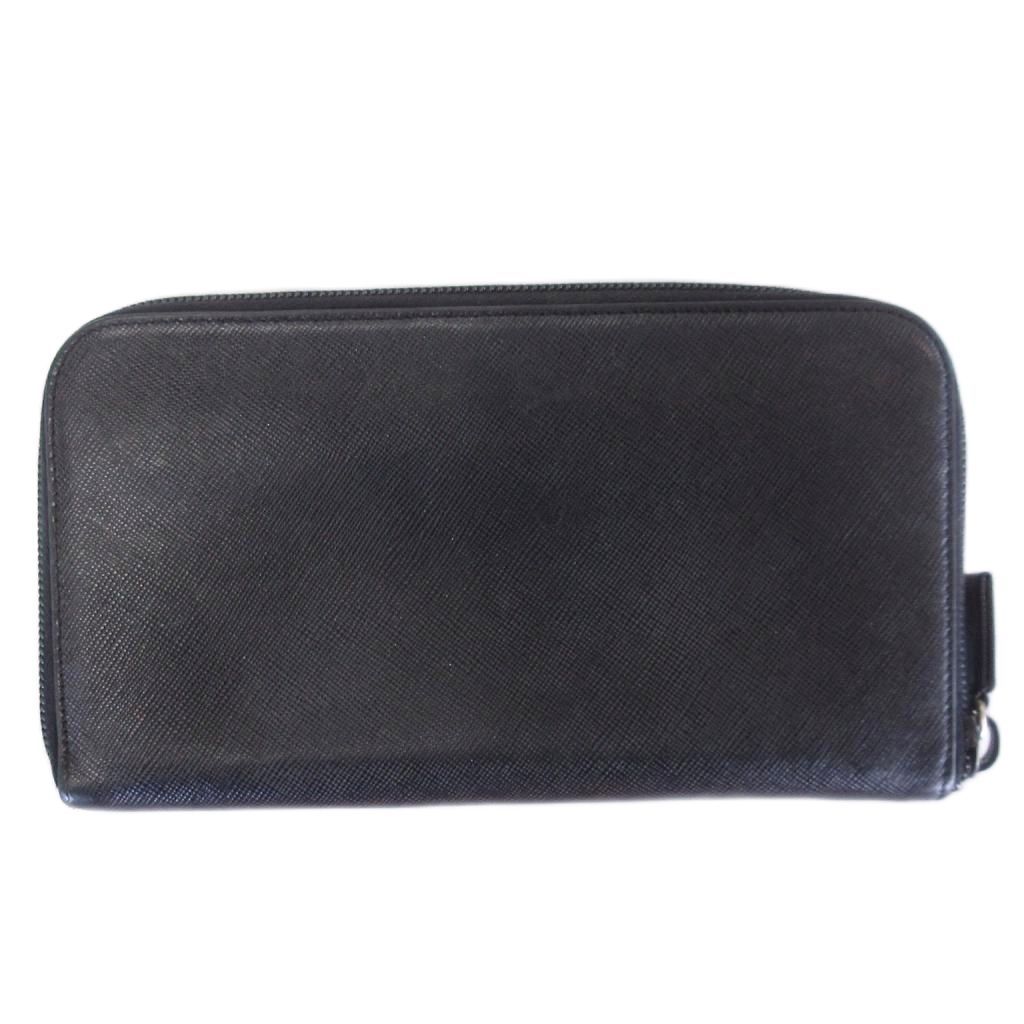 Prada Saffiano Zip Around Wallet Triangular Plate Black — view 3