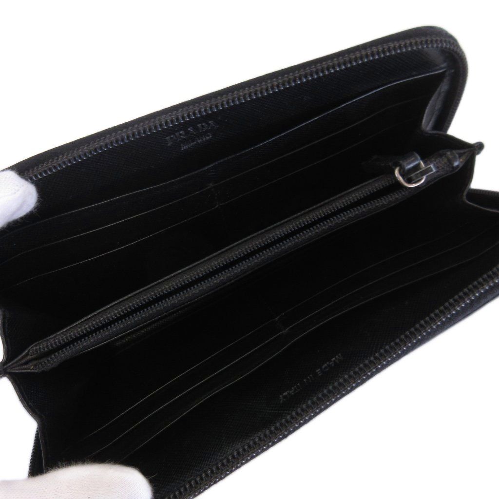 Prada Saffiano Zip Around Wallet Triangular Plate Black — view 5