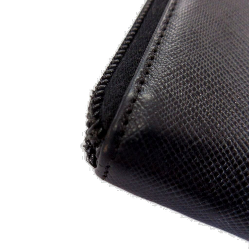 Prada Saffiano Zip Around Wallet Triangular Plate Black — view 8