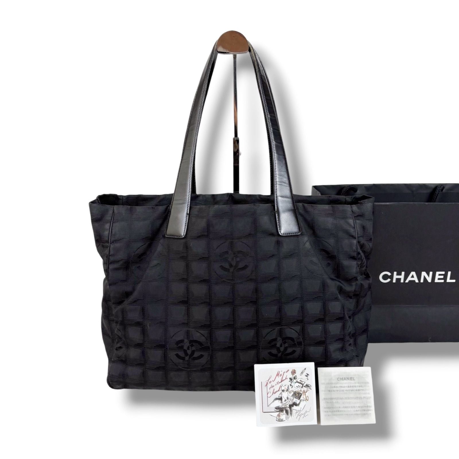 Chanel New Travel Line Tote MM Black Nylon Canvas — view 8