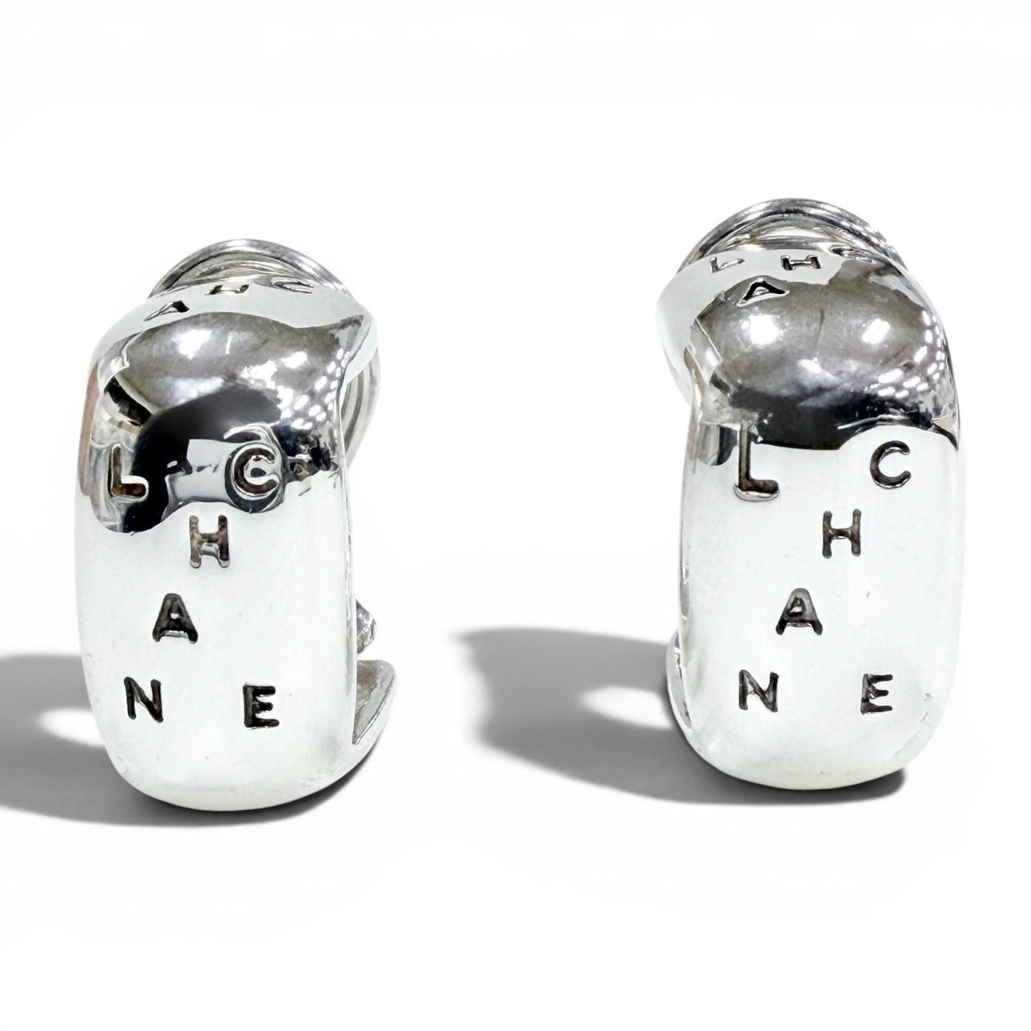 Chanel Vintage 925 Log Clip on Earrings Silver