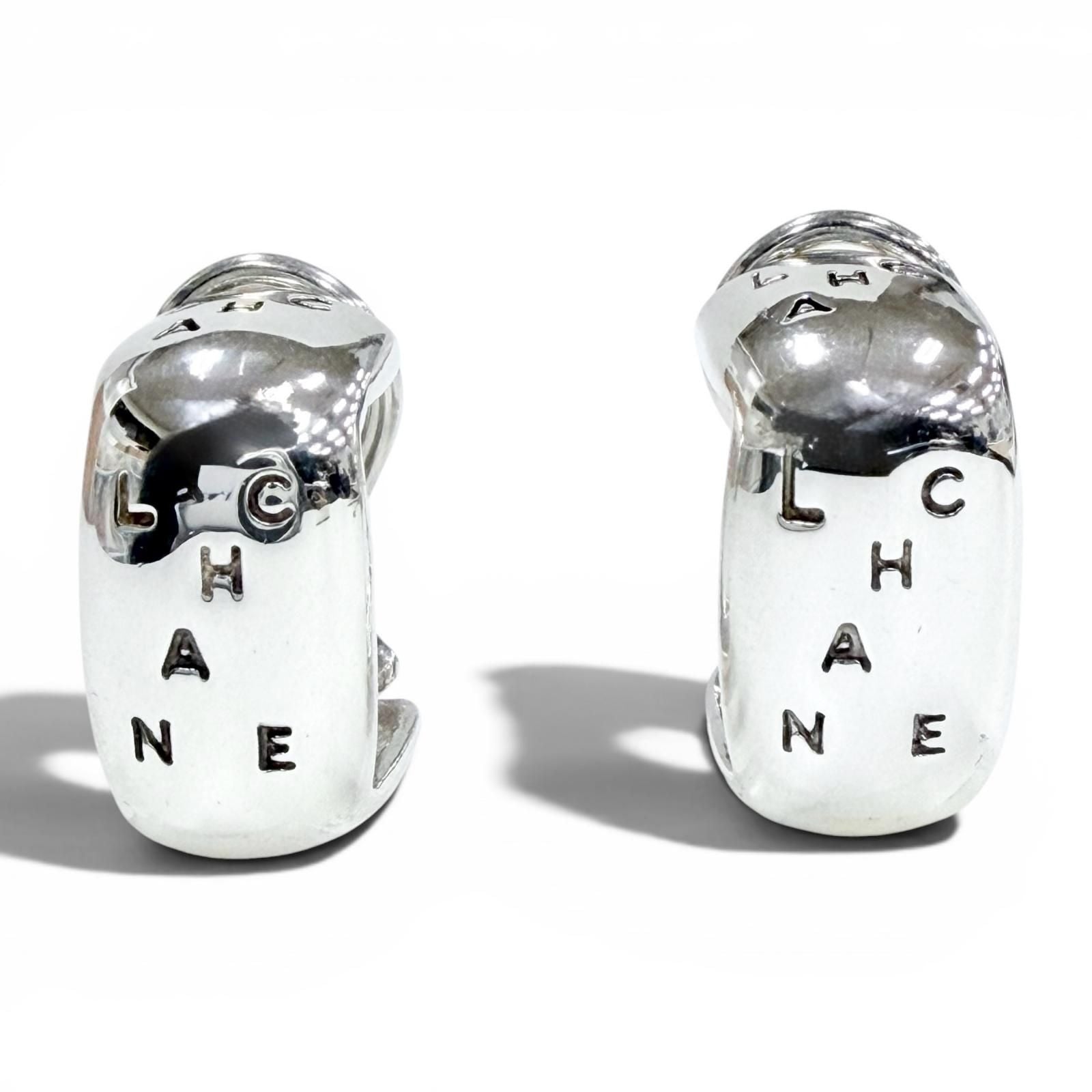 Chanel Vintage 925 Log Clip on Earrings Silver