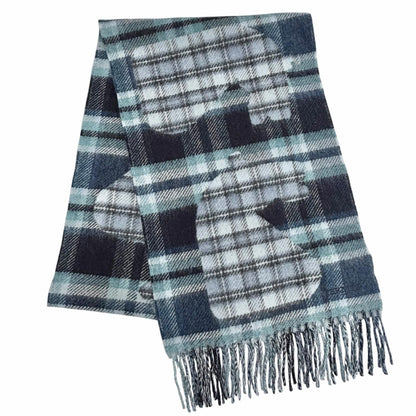 Hermes Echeque Au Roi Tartan Cashmere Ciel Blue Marine Celadon Logo Embroidery — view 4